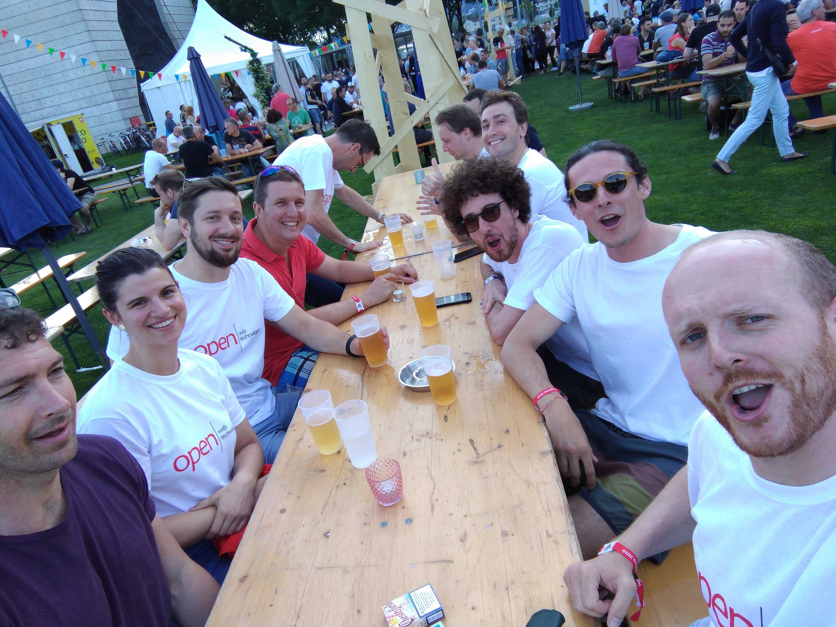 Having a beer for the team