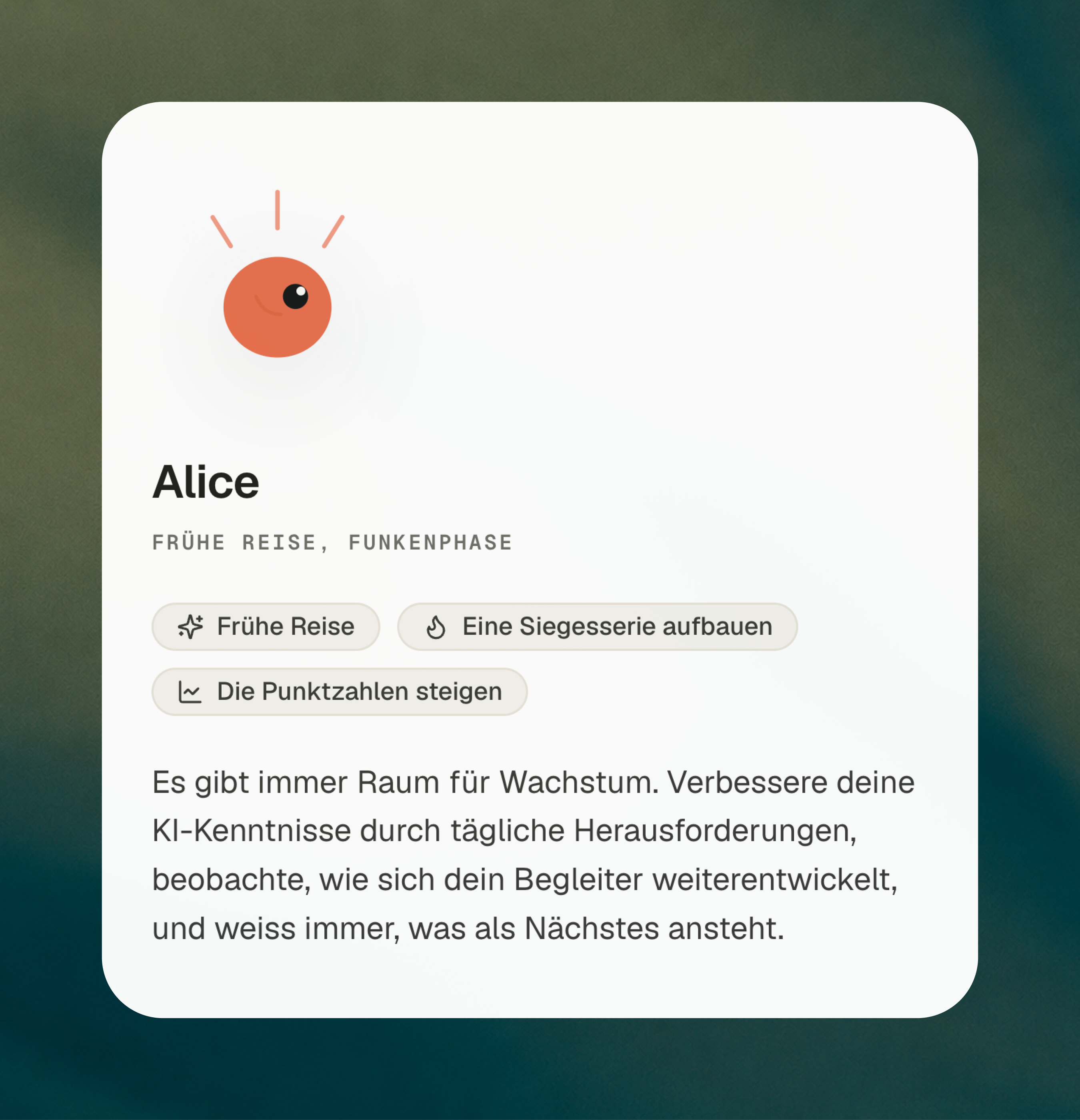 Aiko-Lernprofil mit sich entwickelndem Avatar und täglichen Serien