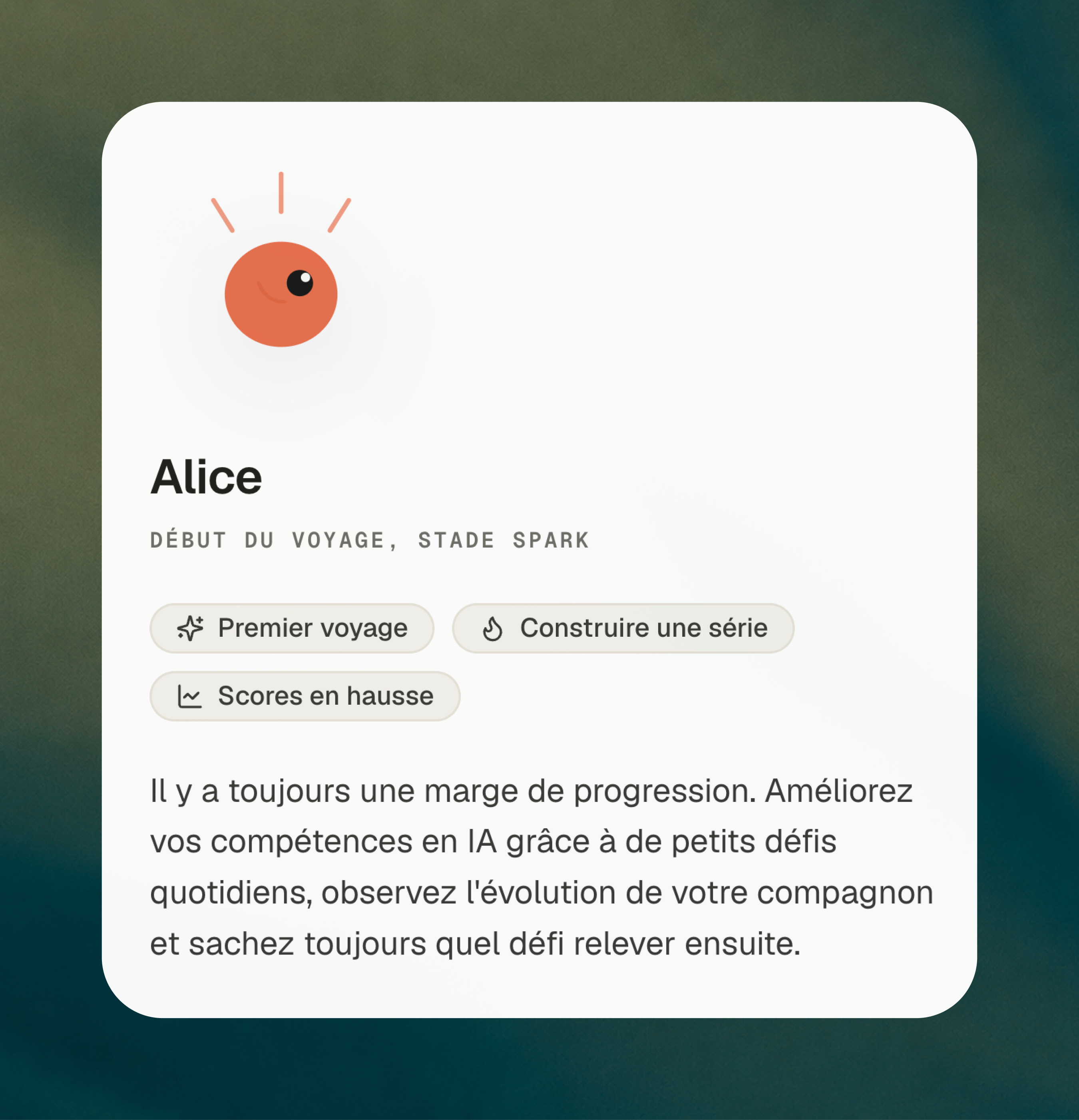 Profil d'apprentissage Aiko avec avatar évolutif et séries quotidiennes