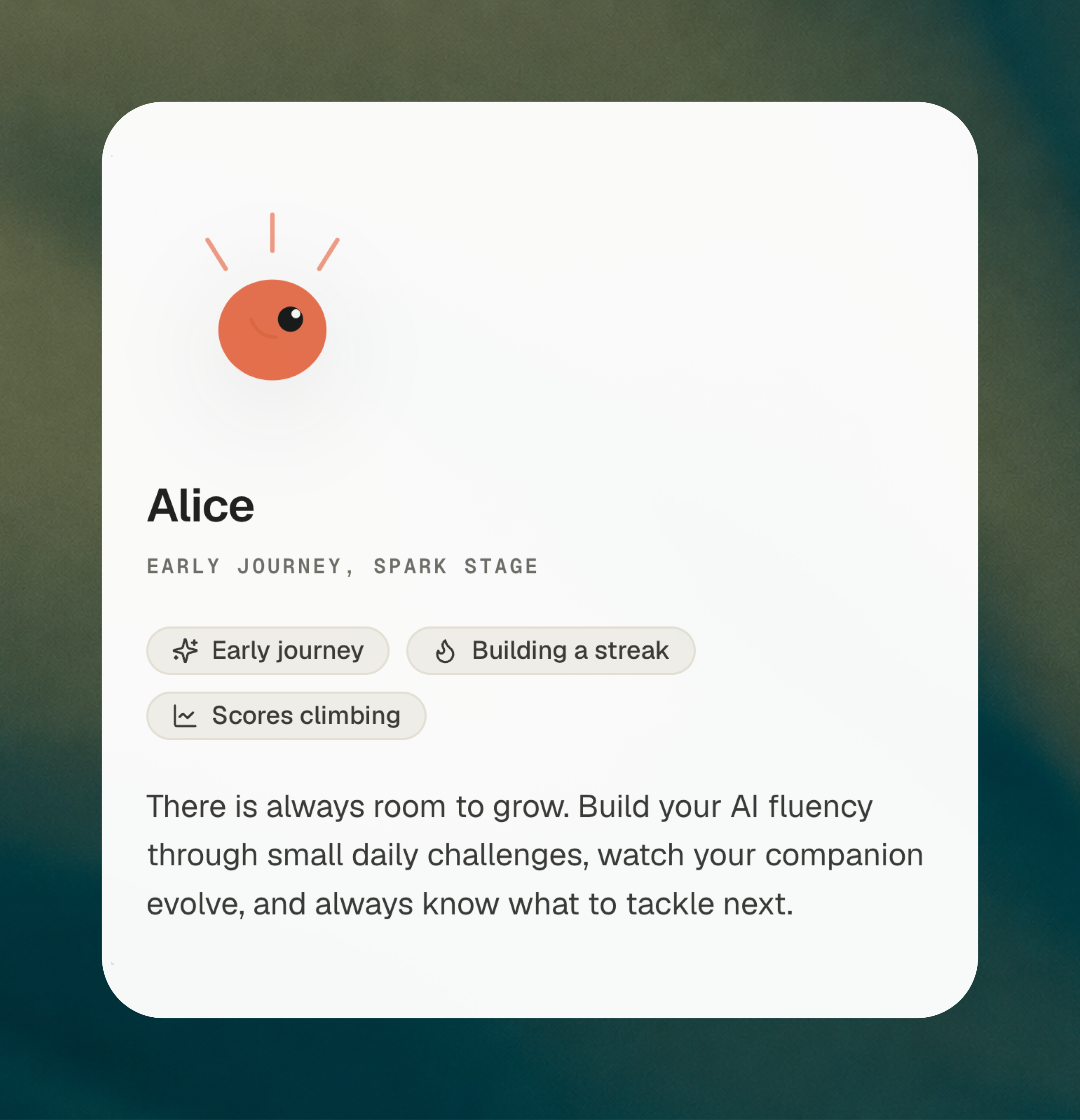 Aiko learning profile with an evolving avatar and daily streaks